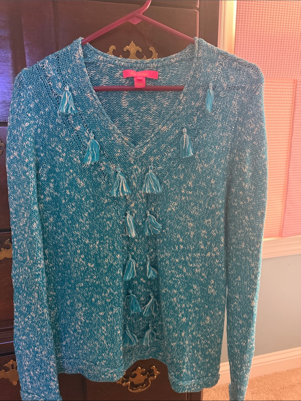 Lilly Pulitzer Teal and White Marled Knit Sweater